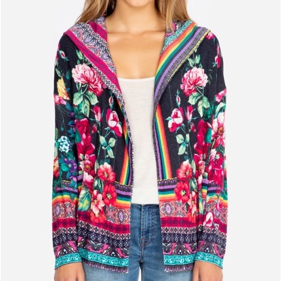 Johnny Was Tops - Johnny Was 'Bethia' Printed Colorful Cotton/Cashmere Hooded Cardigan SZ …